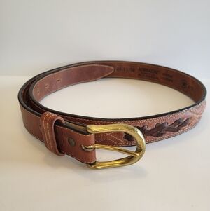 VTG Jordache 100% Leather Belt 30"-34" Brown Braided Detail Brass-Tone Buckle